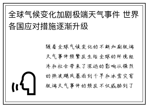 全球气候变化加剧极端天气事件 世界各国应对措施逐渐升级